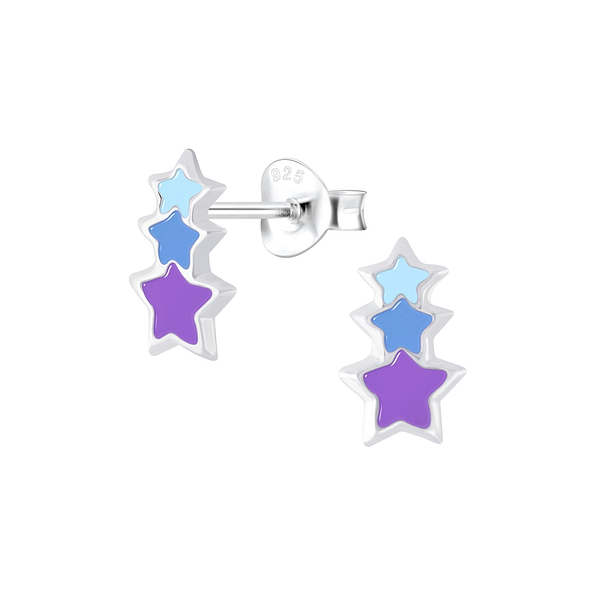 Silver Triple Star Stud Earrings - 6001