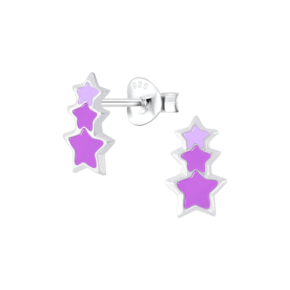 Silver Triple Star Stud Earrings - 6000