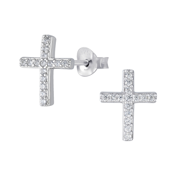 Silver Cross Stud Earrings - 6667