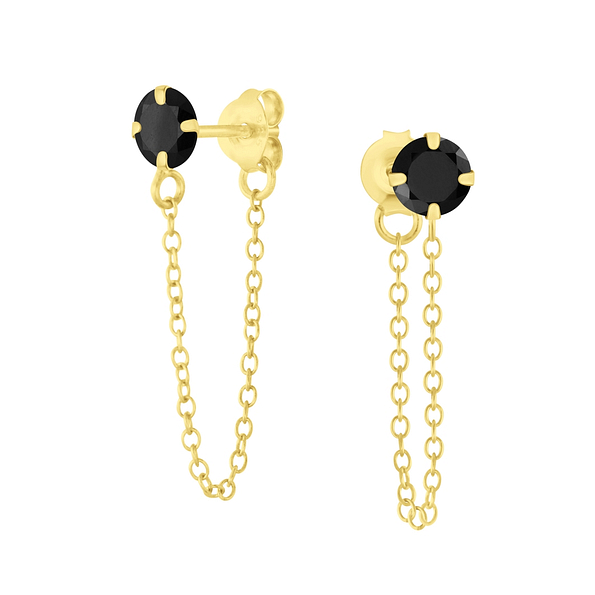 4mm Round Cubic Zirconia Silver Stud Earrings with Chain - 6654