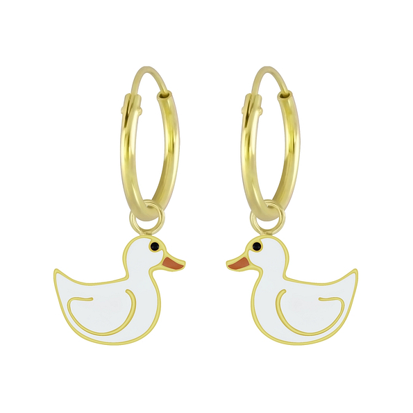 Silver Duck Charm Hoop Earrings - 6527