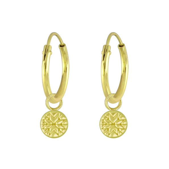 Silver Patterned Charm Hoop Earrings - 6606