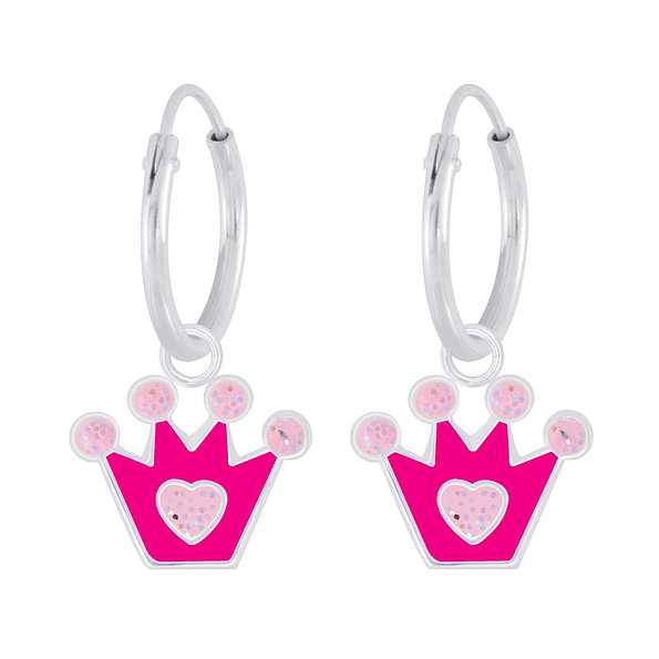 Silver Crown Charm Hoop Earrings - 6569