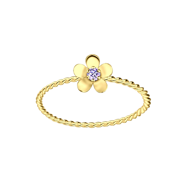 Silver Flower Cubic Zirconia Ring - 4299