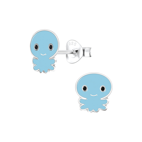 Silver Octopus Stud Earrings - 5922