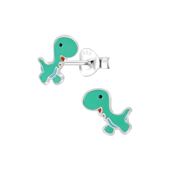 Silver Dinosaur Stud Earrings - 6039