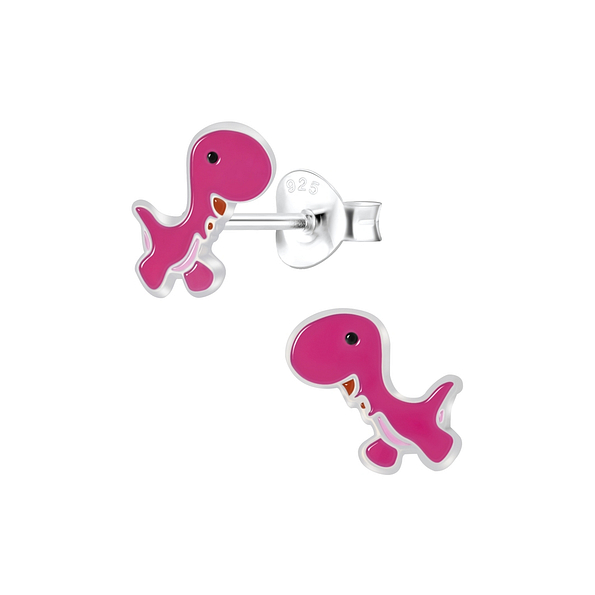 Silver Dinosaur Stud Earrings - 6042