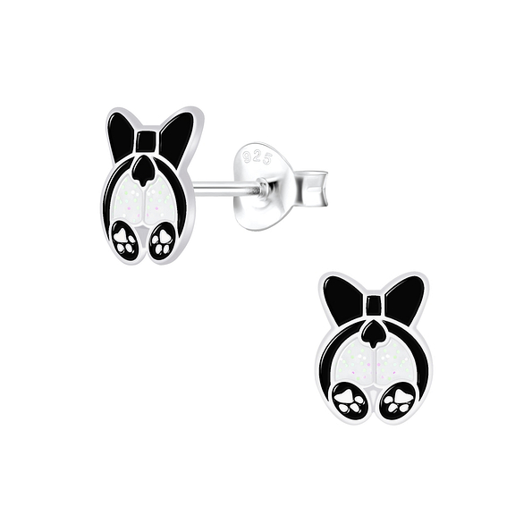 Silver Dog Stud Earrings - 5917