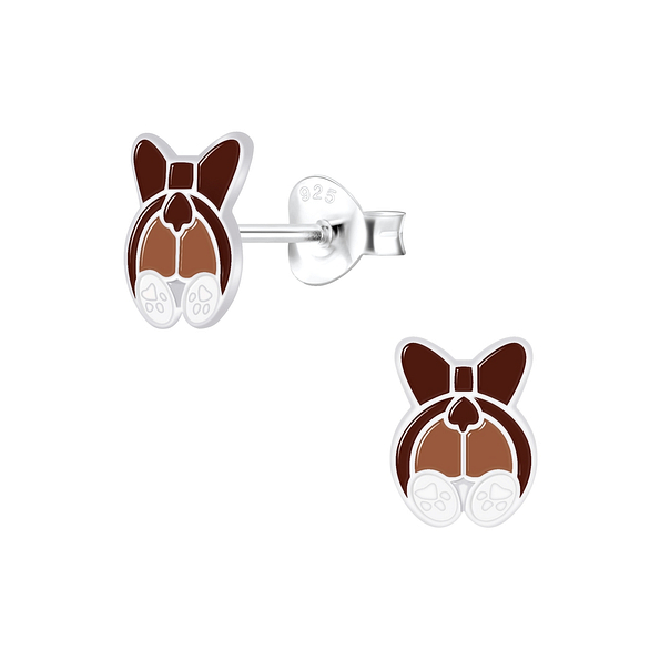 Silver Dog Stud Earrings - 6048