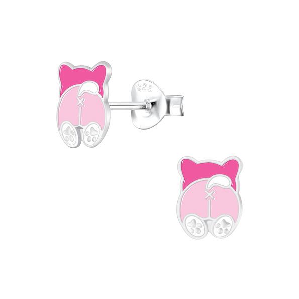 Silver Dog Stud Earrings - 6112