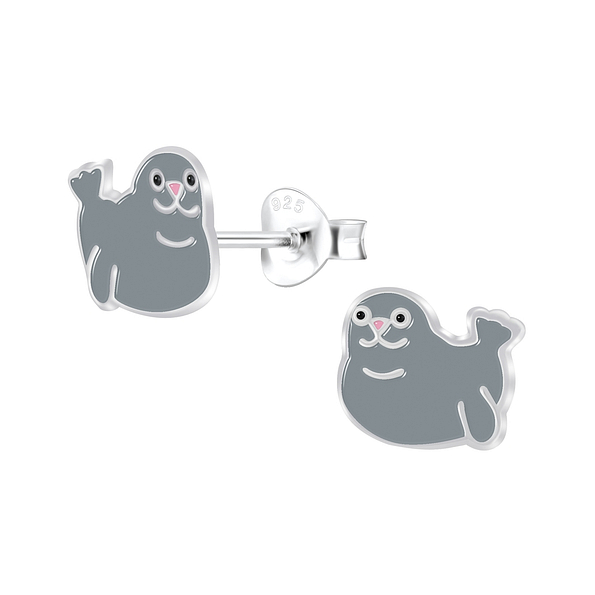 Silver Seal Stud Earrings - 6590