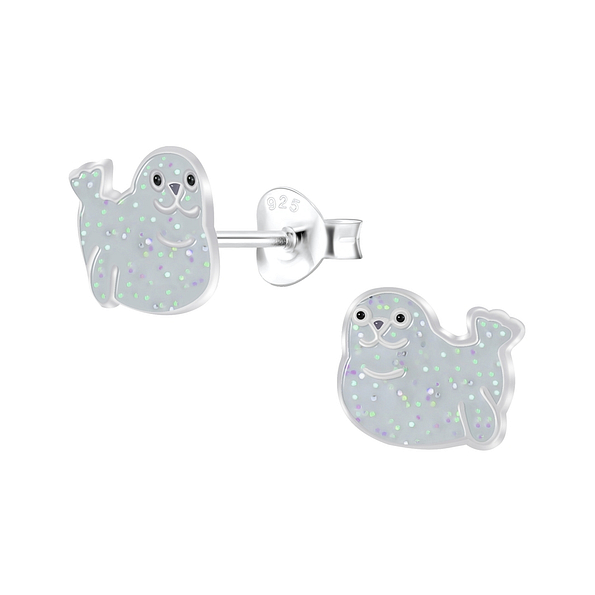 Silver Seal Stud Earrings - 6739