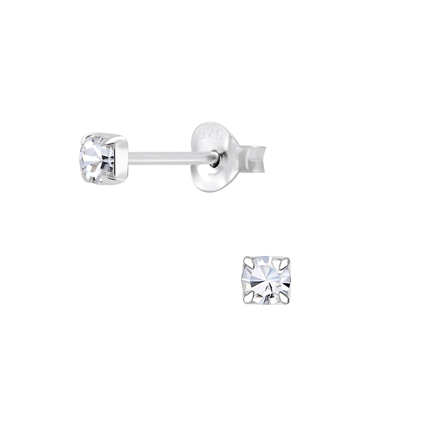 3mm Round Crystal Silver Stud Earrings - 5086