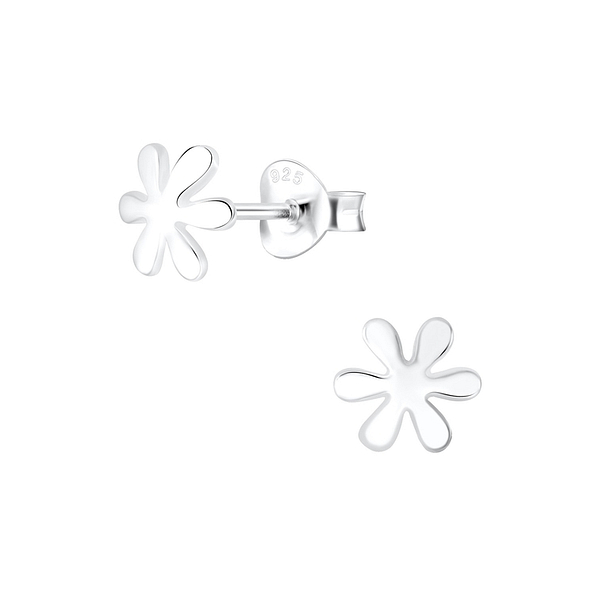 Silver Flower Stud Earrings - 6714