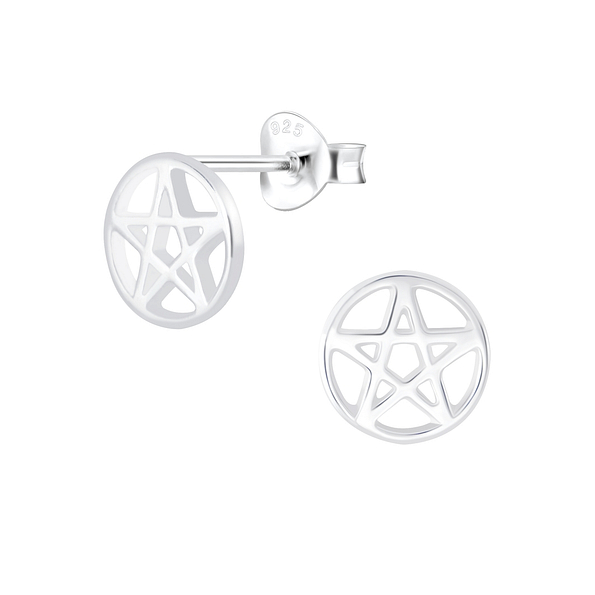 Silver Pentagram Stud Earrings - 6706