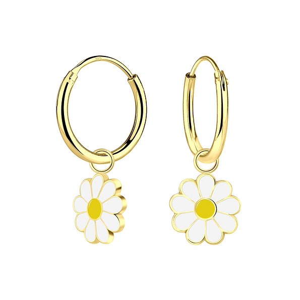 Silver Daisy Flower Charm Hoop Earrings - 6772