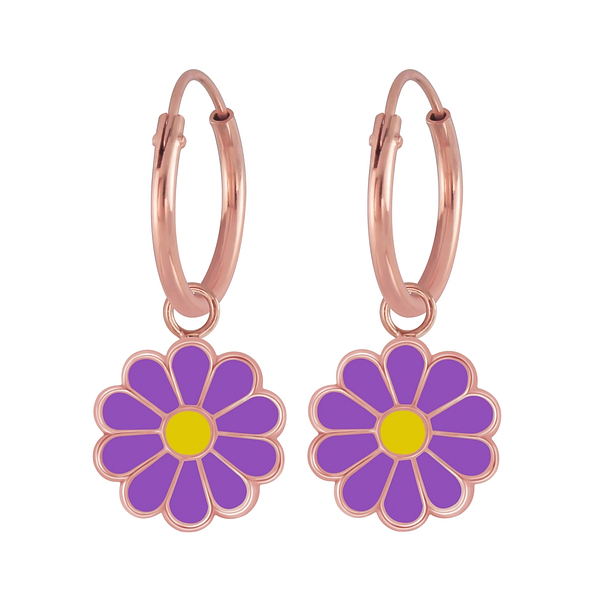Silver Daisy Flower Charm Hoop Earrings - 6749
