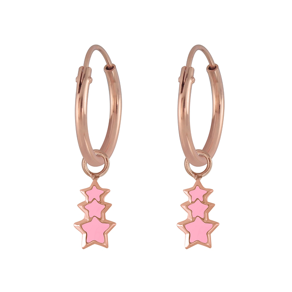 Silver Star Charm Hoop Earrings - 6755