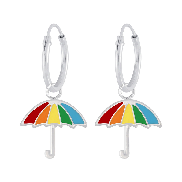 Silver Umbrella Charm Hoop Earrings - 6269