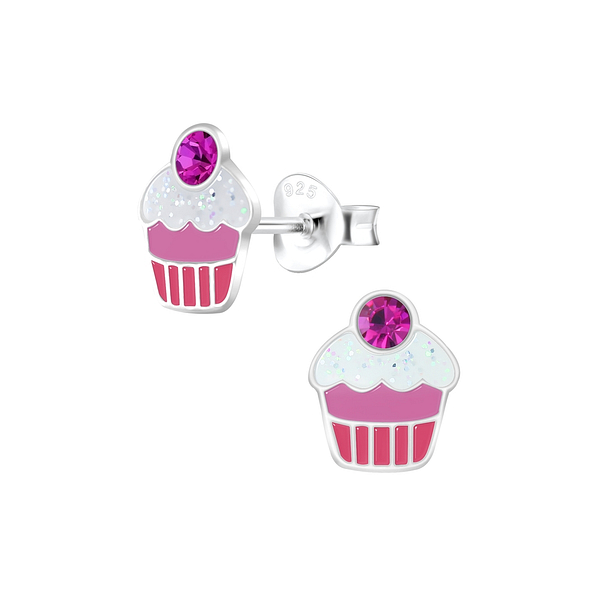 Silver Cupcake Stud Earrings - 6810