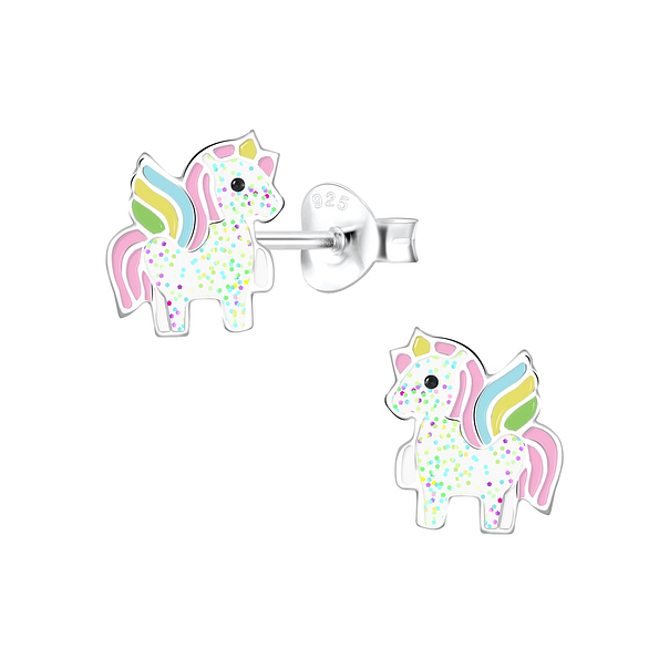 Silver Unicorn Stud Earrings - 6888