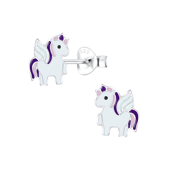 Silver Unicorn Stud Earrings - 6887