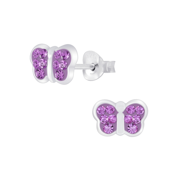Silver Butterfly Crystal Stud Earrings - 6802
