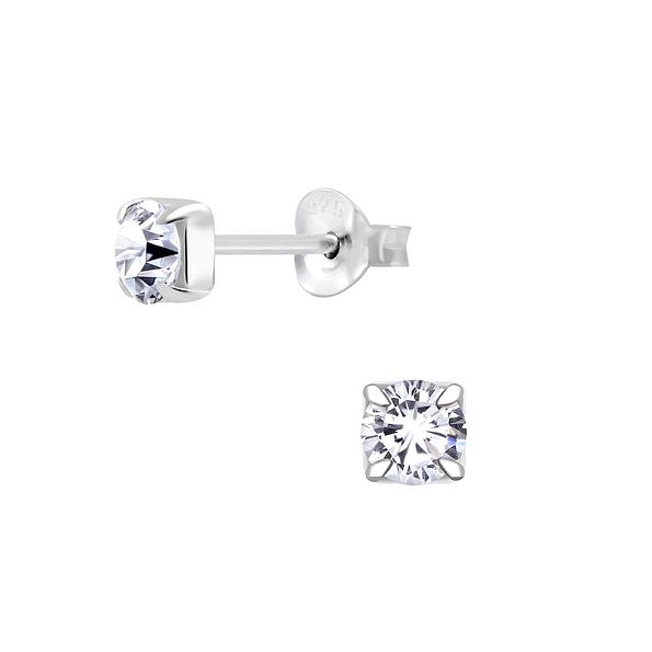 4mm Round Cubic Zirconia Silver Stud Earrings - 6801