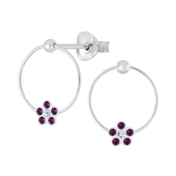 Silver Flower Crystal Stud Earrings - 5304