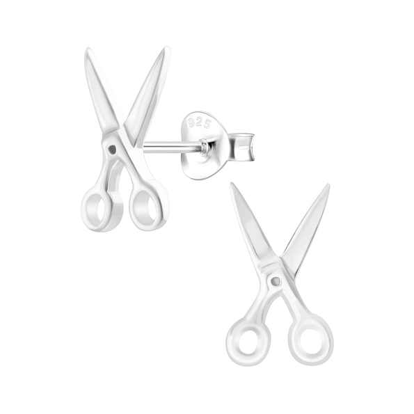 Silver Scissors Stud Earrings - 4368
