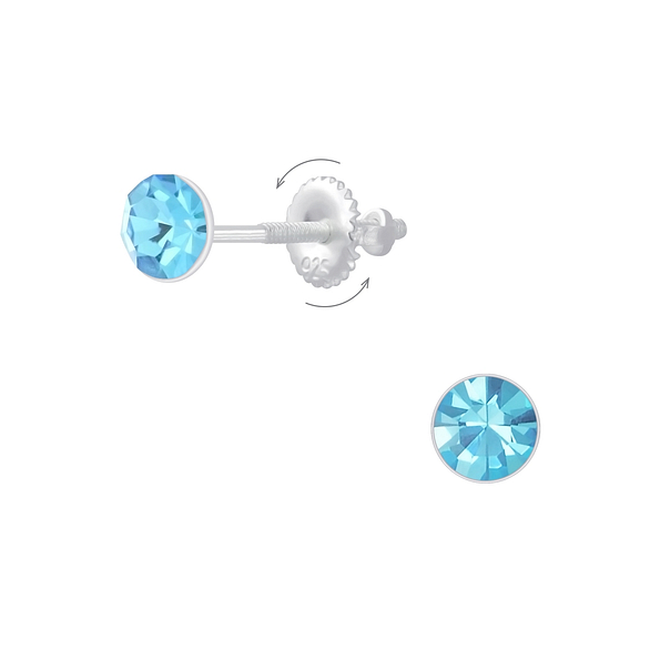 4mm Round Crystal Silver Screw Back Earrings - 6857