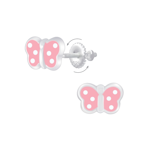 Silver Butterfly Screw Back Earrings - 6861