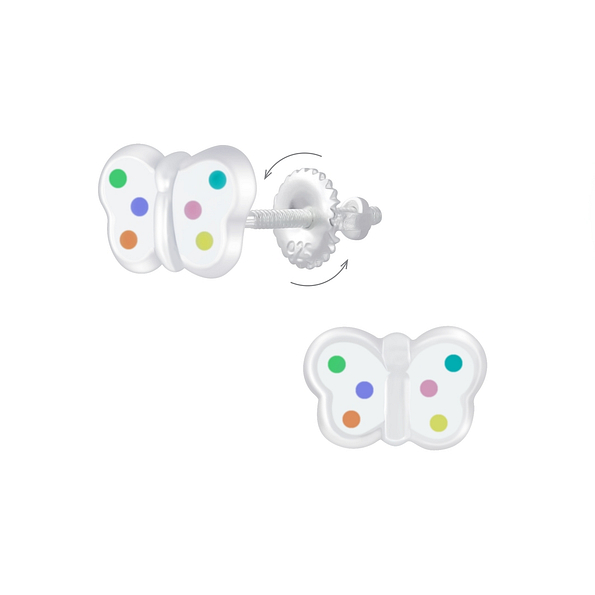 Silver Butterfly Screw Back Earrings - 6862