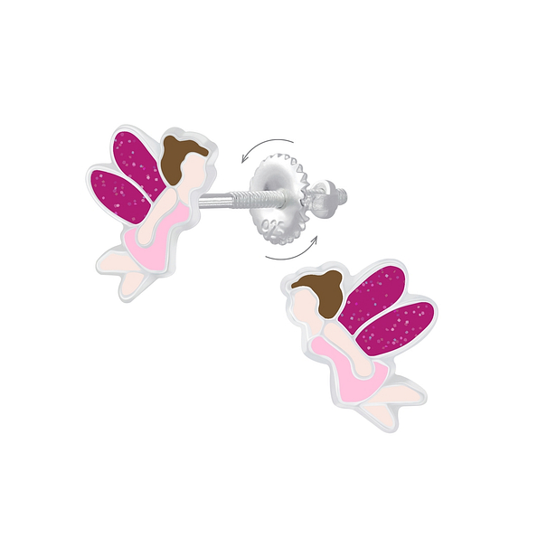 Silver Fairy Screw Back Earrings - 6859
