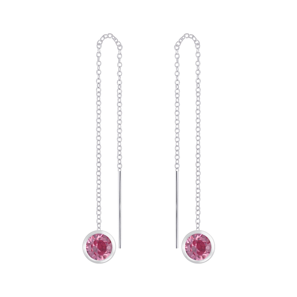 Silver Long Thread Through Earrings with Crystal - 6897