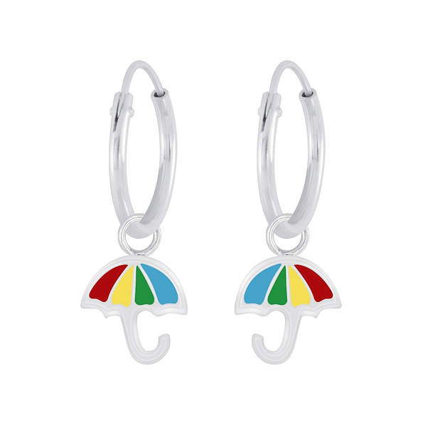 Silver Umbrella Charm Hoop Earrings - 6832