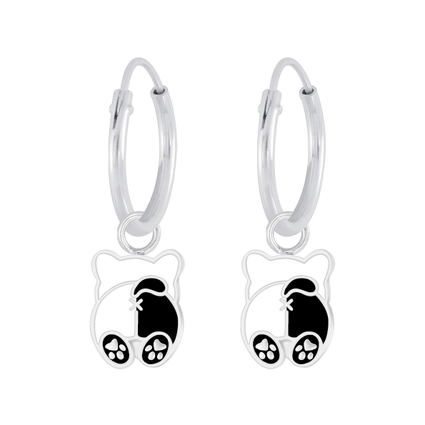 Silver Dog Charm Hoop Earrings - 6830