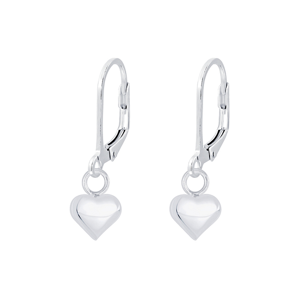 Silver Heart Lever Back Earrings - 6885