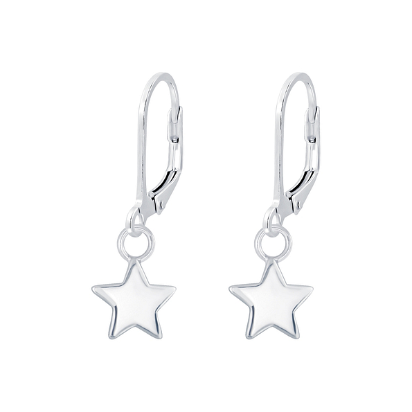 Silver Star Lever Back Earrings - 6886