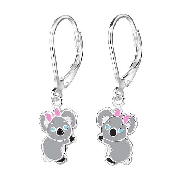 Silver Koala Lever Back Earrings - 6940