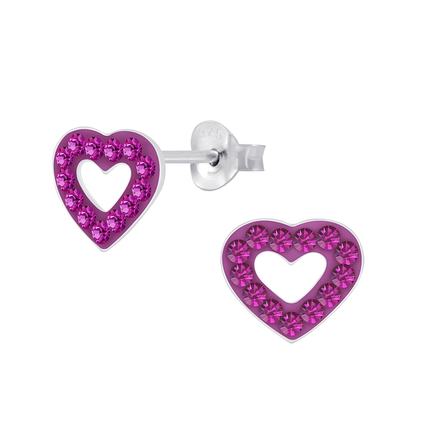 Silver Crystal Heart Stud Earrings - 6909