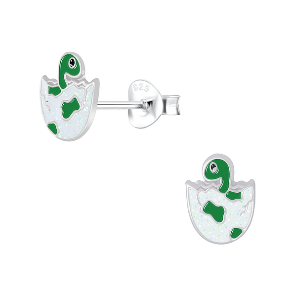 Silver Dinosaur Stud Earrings - 5884