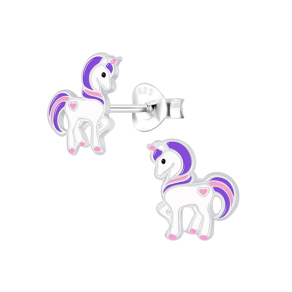 Silver Unicorn Stud Earrings - 6866