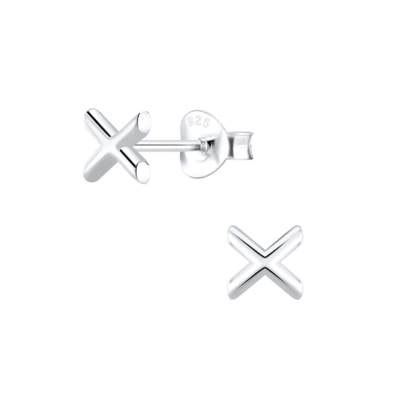 Silver X Stud Earrings - 6950