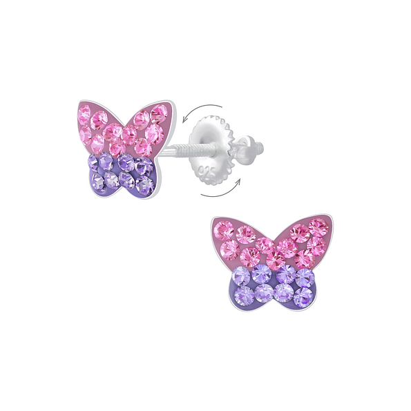 Silver Butterfly Screw Back Earrings - 6817