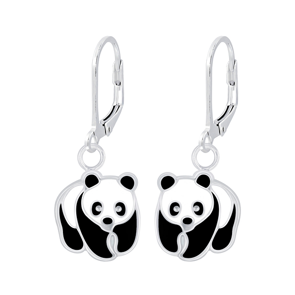 Silver Panda Lever Back Earrings - 6922