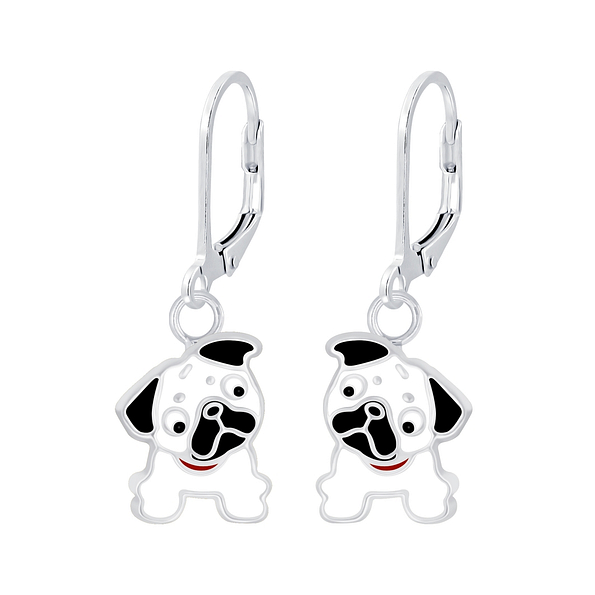 Silver Bulldog Lever Back Earrings - 6937