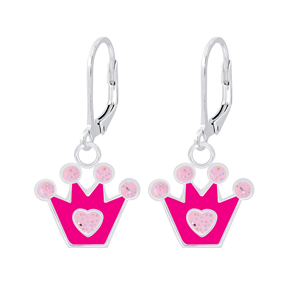 Silver Crown Lever Back Earrings - 6941