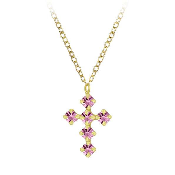 Silver Cross Crystal Necklace - 6919
