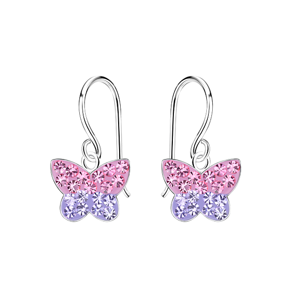 Silver Butterfly Crystal Earrings - 6913